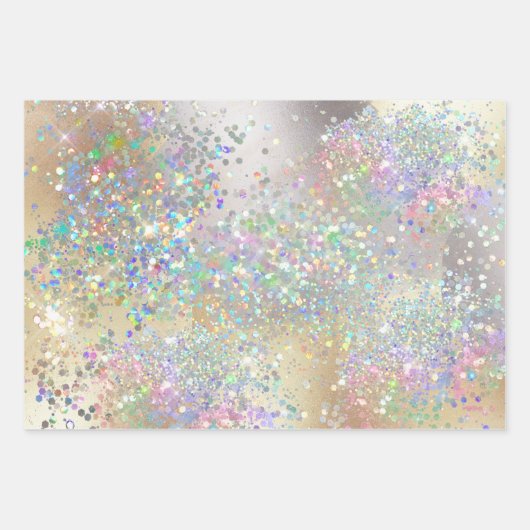 Silbergold Glitzer mit glänzenden Metallfolien Geschenkpapier Set (Vorderseite)