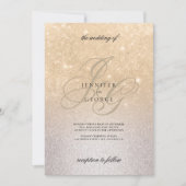 Silbergold Monogramm Initalien ombre Glitzer Hochz Einladung (Vorderseite)