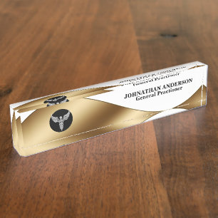 Silbergold Name des Arztes Namensplakette