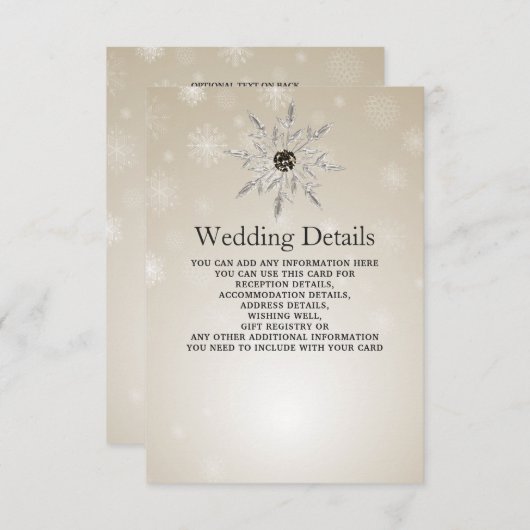 Silbergold Schneeflocken Winter Hochzeit Details K Begleitkarte (Vorne/Hinten)