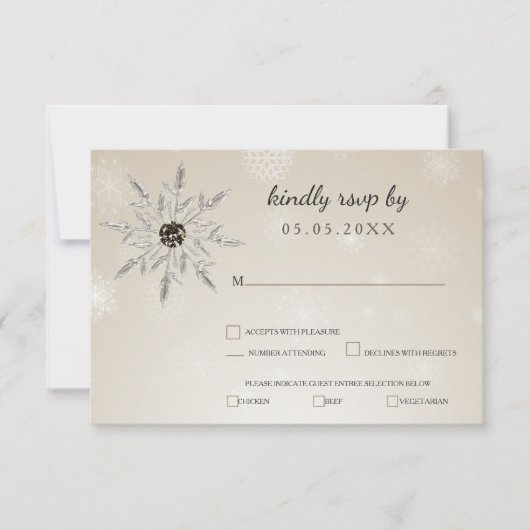 Silbergold Schneeflocken Winterhochzeit uAwg RSVP Karte (Vorderseite)