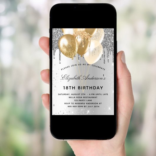 Silbergoldballons zum Geburtstag Einladung