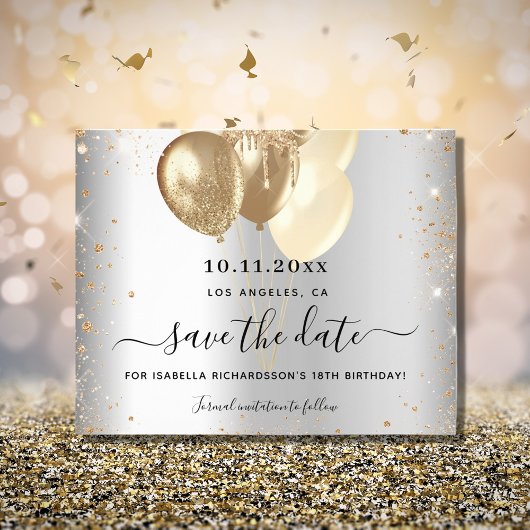 Silbergoldballons zum Geburtstag Save the Date Kar