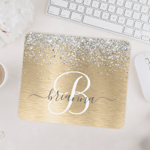 Silbergoldbrushed Metal Glitzer Monogram Name Mousepad