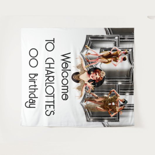 Silbergoldene Flapper-Mädchen, die 20er Gatsby rau Wandteppich (Vorderseite (Horizontal))