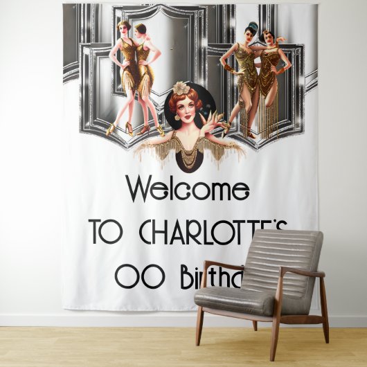 Silbergoldene Flapper-Mädchen, die 20er Gatsby rau Wandteppich (Beispiel)