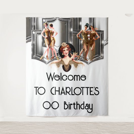 Silbergoldene Flapper-Mädchen, die 20er Gatsby rau Wandteppich (Vorderseite)