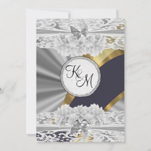 Silbergoldfarbene Hochzeit Einladung