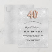 Silbergoldgold-Glitzer zum 40. Einladungspostkarte (Vorne/Hinten)