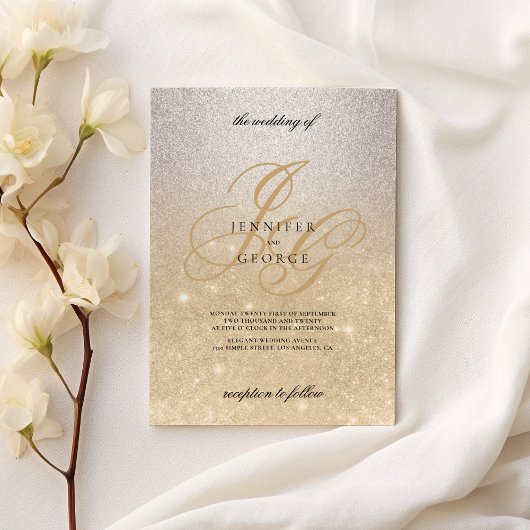 Silbergoldmonogramm erste ombre Glitzer Hochzeit Einladung