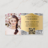 Silbergoldstreifen in Marmor QR-Foto Visitenkarte (Rückseite)