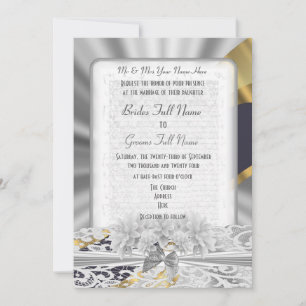 Silbergoldweiße Spitzen formelle Hochzeit Einladung