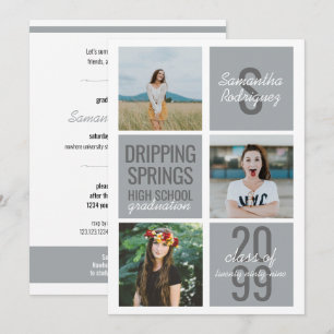 Silbergrau 3-Foto-Spaß-Boxen Abschlussfeier Einladung