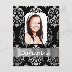 Silbergrau-Damast-personalisierte Fotovorlage Postkarte