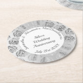 Silbergrau-Damastehe oder Jahrestag Runder Pappuntersetzer (Angewinkelt)