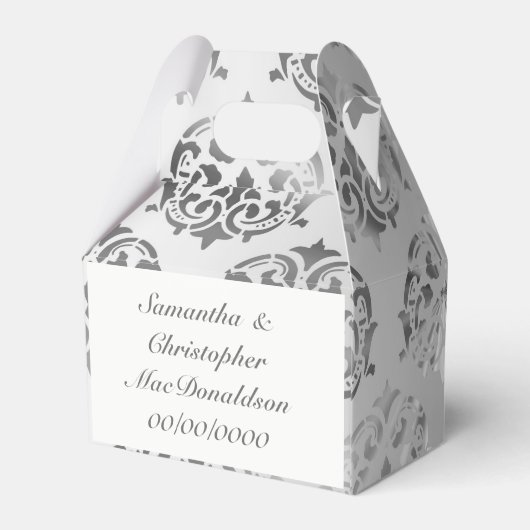 Silbergrau-Damastmuster Hochzeit Geschenkschachtel (Rückseite)