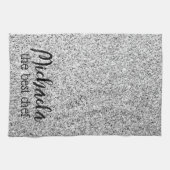 Silbergrau Glitzer Glitzern Individuelle Name Best Geschirrtuch (Horizontal)