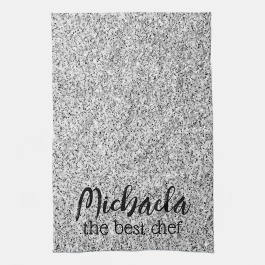 Silbergrau Glitzer Glitzern Individuelle Name Best Geschirrtuch (Vertikal)
