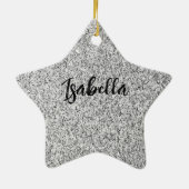 Silbergrau-Glitzer Glitzern Individuelle Name Keramik Ornament (Hinten)