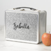 Silbergrau-Glitzer Glitzern Individuelle Name Metall Brotdose (Beispiel)