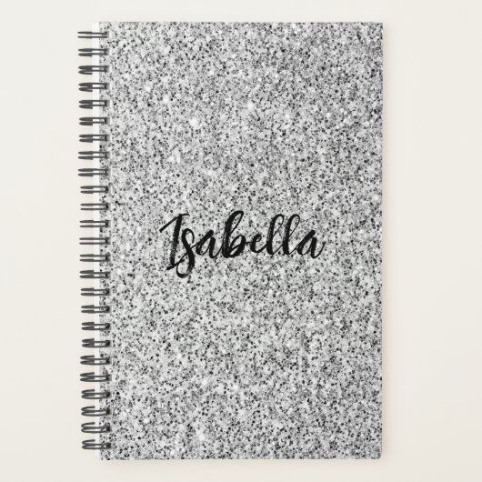 Silbergrau-Glitzer Glitzern Individuelle Name Planer (Vorderseite)