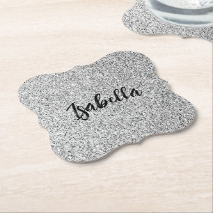 Silbergrau-Glitzer Glitzern Individuelle Name Untersetzer