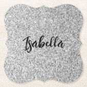 Silbergrau-Glitzer Glitzern Individuelle Name Untersetzer (Vorderseite)