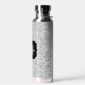 Silbergrau-Glitzer-Glitzern Schwarz Monogramm Trinkflasche (Links)
