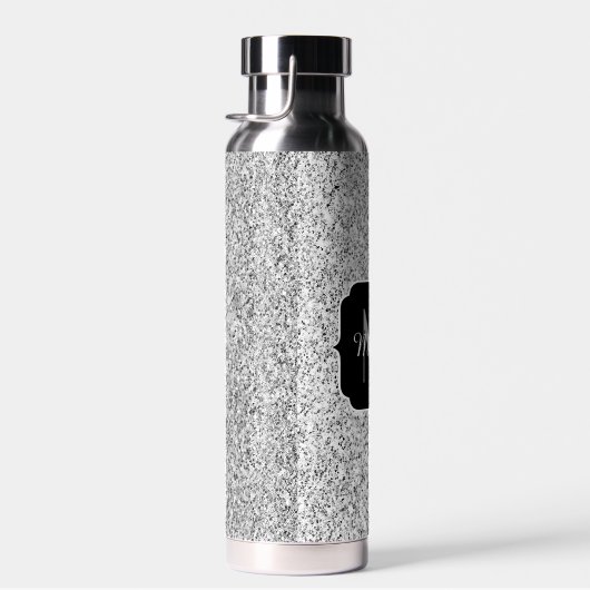 Silbergrau-Glitzer-Glitzern Schwarz Monogramm Trinkflasche (Rechts)