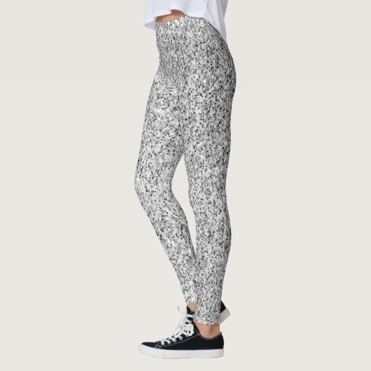 Silbergrau-Glitzer Glitzern Schwarz-weiß Leggings (Links)