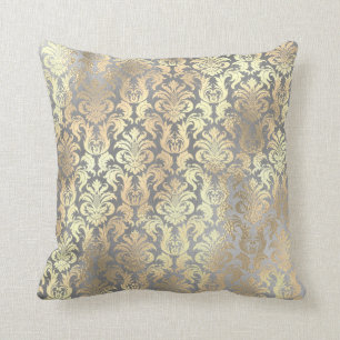 Silbergrau Gold Damast Antonietta Champaigne Kissen