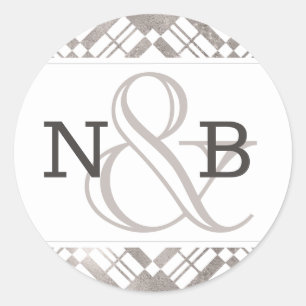 Silbergrau & Jede Farbe Bezahlt  Monogramm-Hochzei Runder Aufkleber