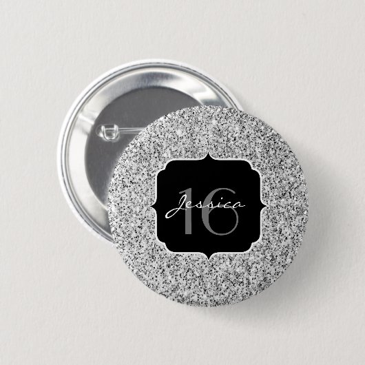 Silbergrau, leicht Glitzer Glitzern Sweet 16 Button (Vorne & Hinten)