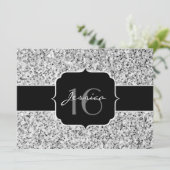 Silbergrau, leicht Glitzer Glitzern Sweet 16 Einladung (Stehend Vorderseite)