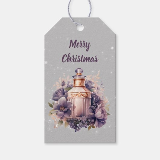 Silbergrau Nostalgisch Frohe Weihnachten Geschenkanhänger (Vorderseite)