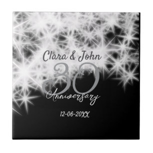 Silbergrau schwarz 30. Hochzeitstag Glitzer Fliese