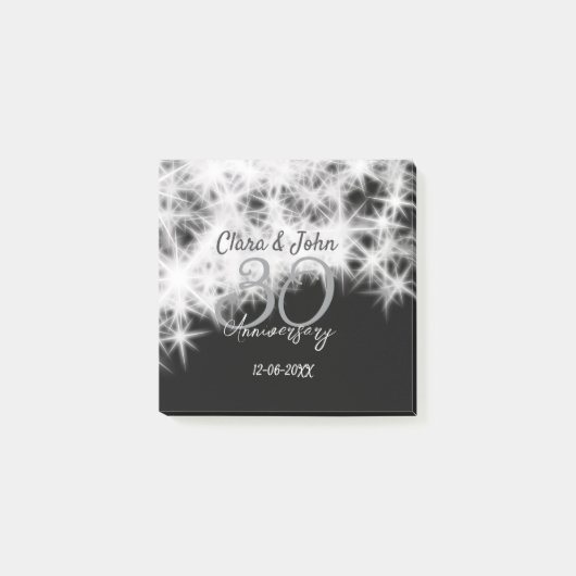Silbergrau schwarz 30. Hochzeitstag Glitzer Post-it Klebezettel (Vorderseite)