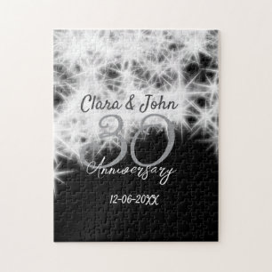 Silbergrau schwarz 30. Hochzeitstag Glitzer Puzzle