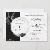 silbergrau & schwarze Blumen botanische Hochzeit Einladung (Vorderseite)