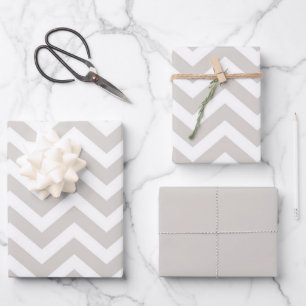 Silbergrau und Weiß Dicke Chevron Hochzeit Geburts Geschenkpapier Set