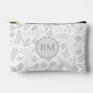Silbergrau & Weiß Boho Blätter Monogramm Zubehörtasche