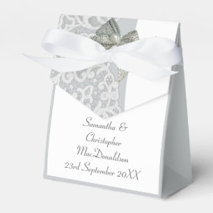 Silbergrau-weiße Damast Hochzeit Geschenkschachtel