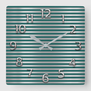 Silbergraue arabische Zahlen Aquamarine grüne Lini Quadratische Wanduhr