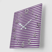 Silbergraue arabische Zahlen Lila Pflaumenstreifen Quadratische Wanduhr (Winkel)