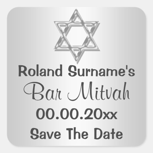 Silbergraue Bar mitzvah Feiern Quadratischer Aufkleber (Vorderseite)