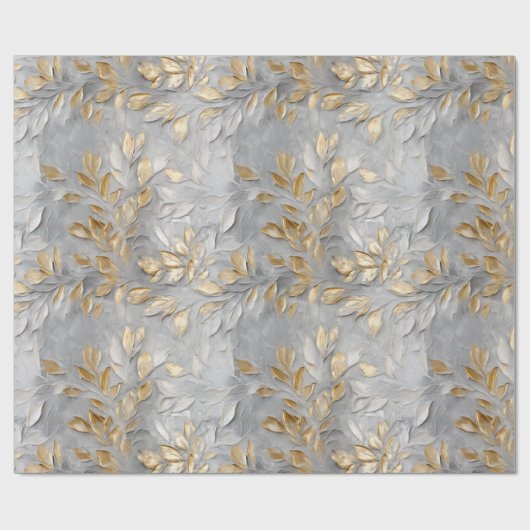 Silbergraue Blätter Geschenkpapier (Flach)