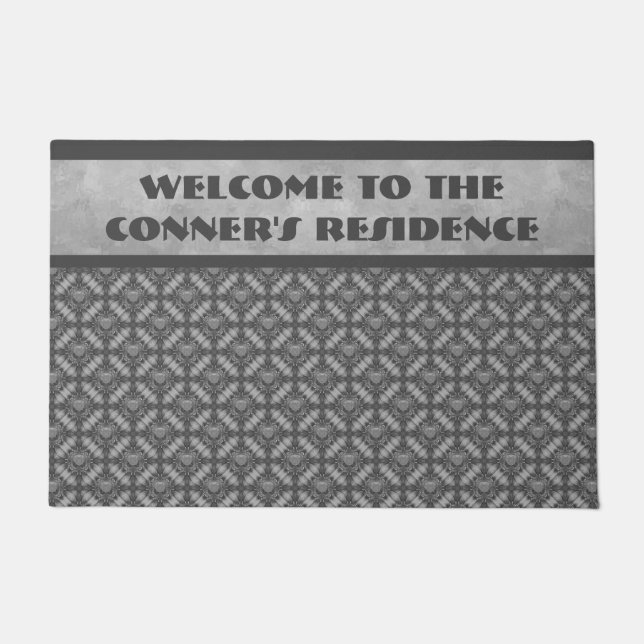 Silbergraue Blume mit Edelmetall-Muster Fußmatte (Vorderseite)