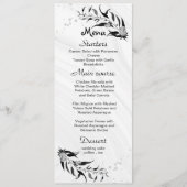 Silbergraue Blume & schwarze Blätter Hochzeit Menükarte (Vorderseite)