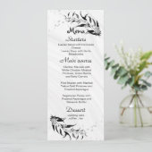 Silbergraue Blume & schwarze Blätter Hochzeit Menükarte (Stehend Vorderseite)