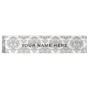 Silbergraue Damast Elegante Glam Personalisiert Namensplakette